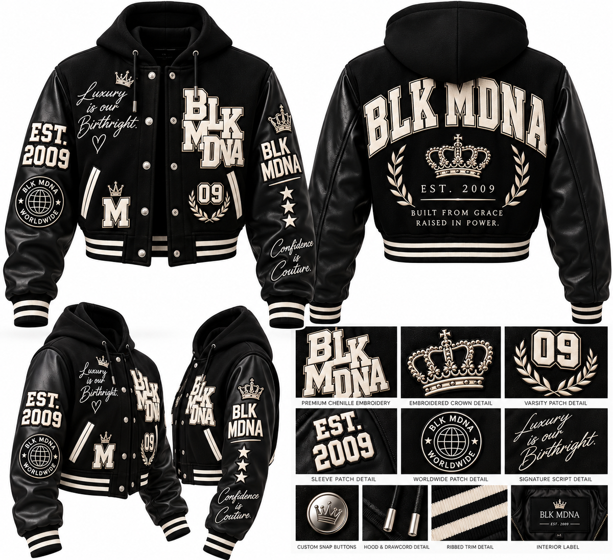 ****PRE-ORDER**** BLK MDNA X BLK KING⢠Heritage Varsity Jacket | Luxury Streetwear Outerwear