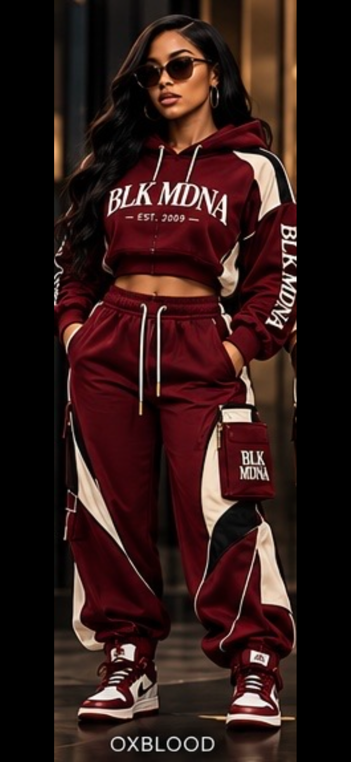 ****PRE-ORDER**** BLK MDNA STREET ROYALE™ CROPPED HOODIE & CARGO JOGGER SET