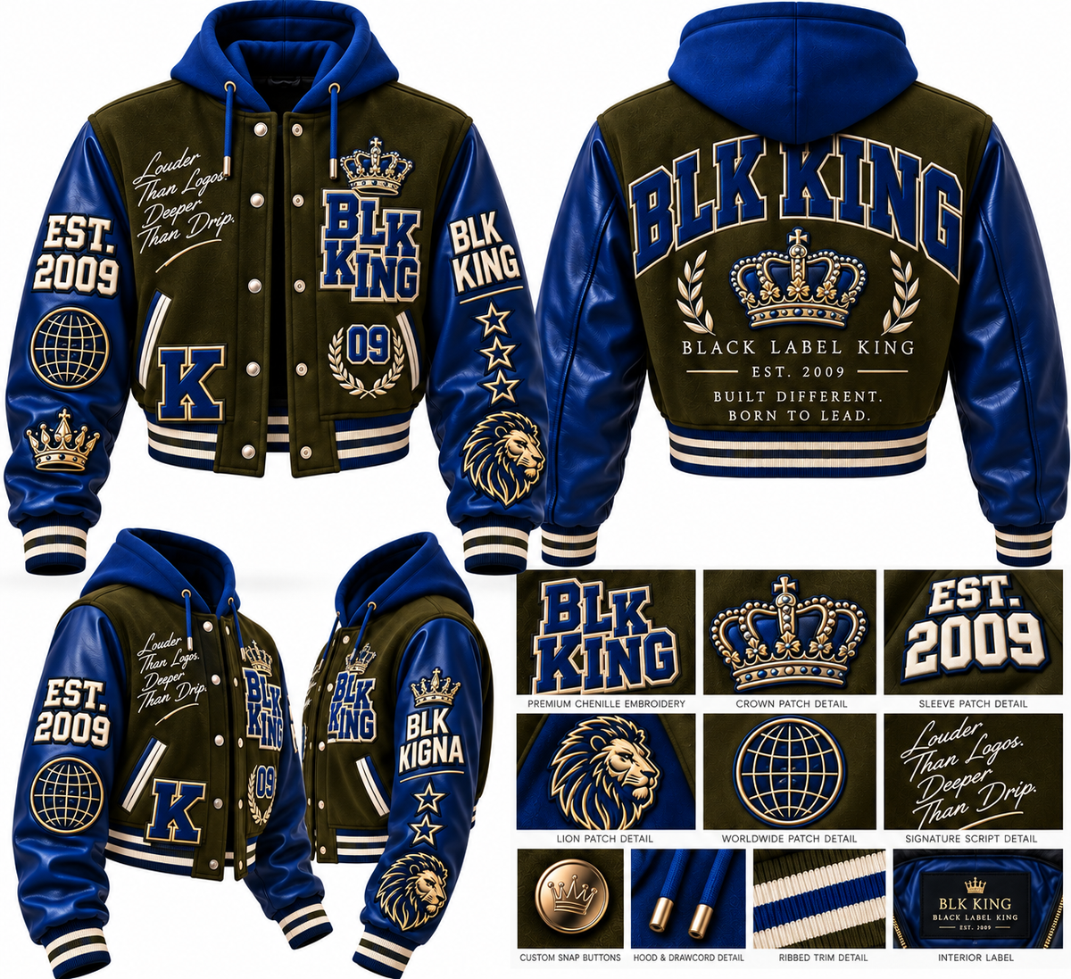 ****PRE-ORDER****  BLK MDNA X BLK KING™ Heritage Varsity Jacket | Luxury Streetwear Outerwear