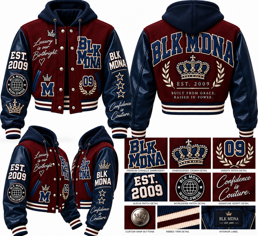 ****PRE-ORDER****  BLK MDNA X BLK KING™ Heritage Varsity Jacket | Luxury Streetwear Outerwear