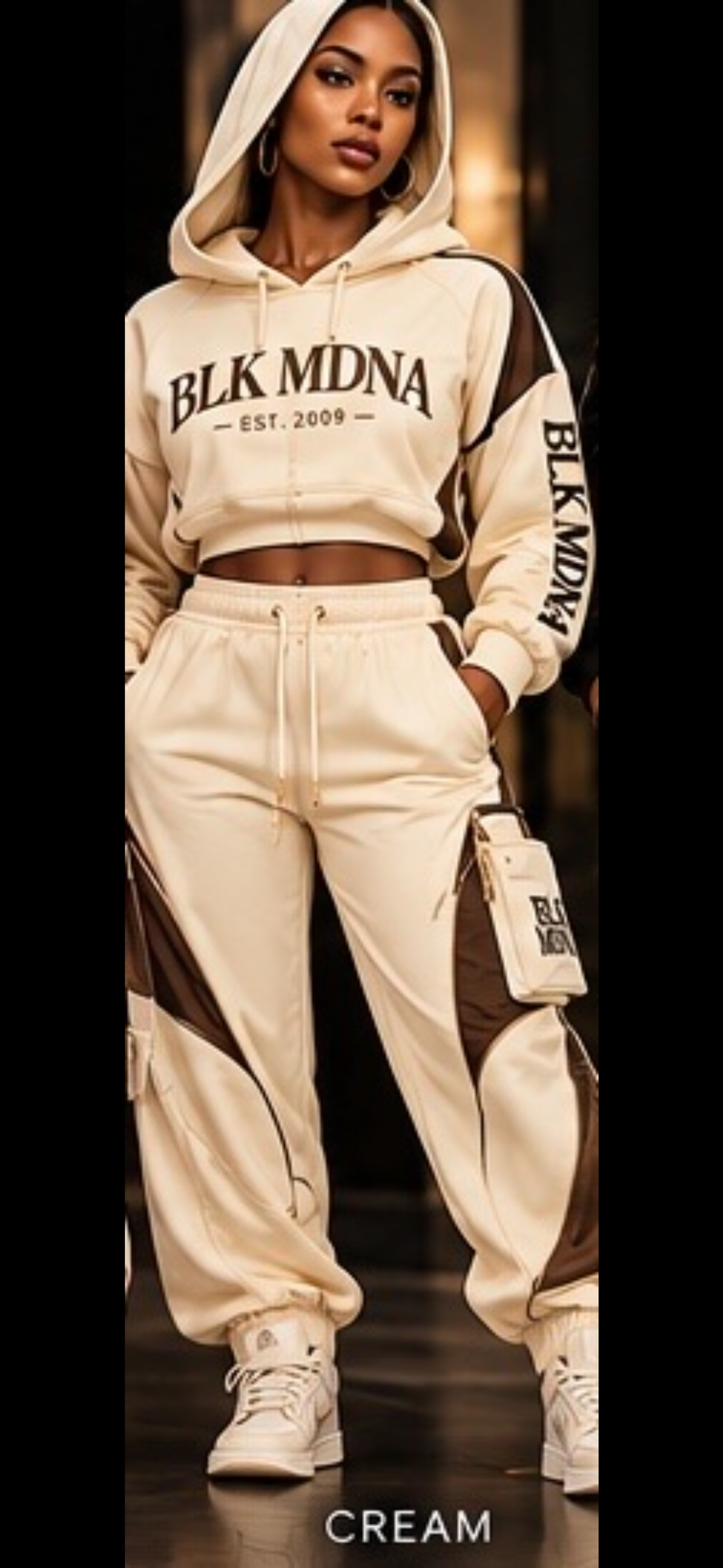 ****PRE-ORDER****  BLK MDNA STREET ROYALE™ CROPPED HOODIE & CARGO JOGGER SET